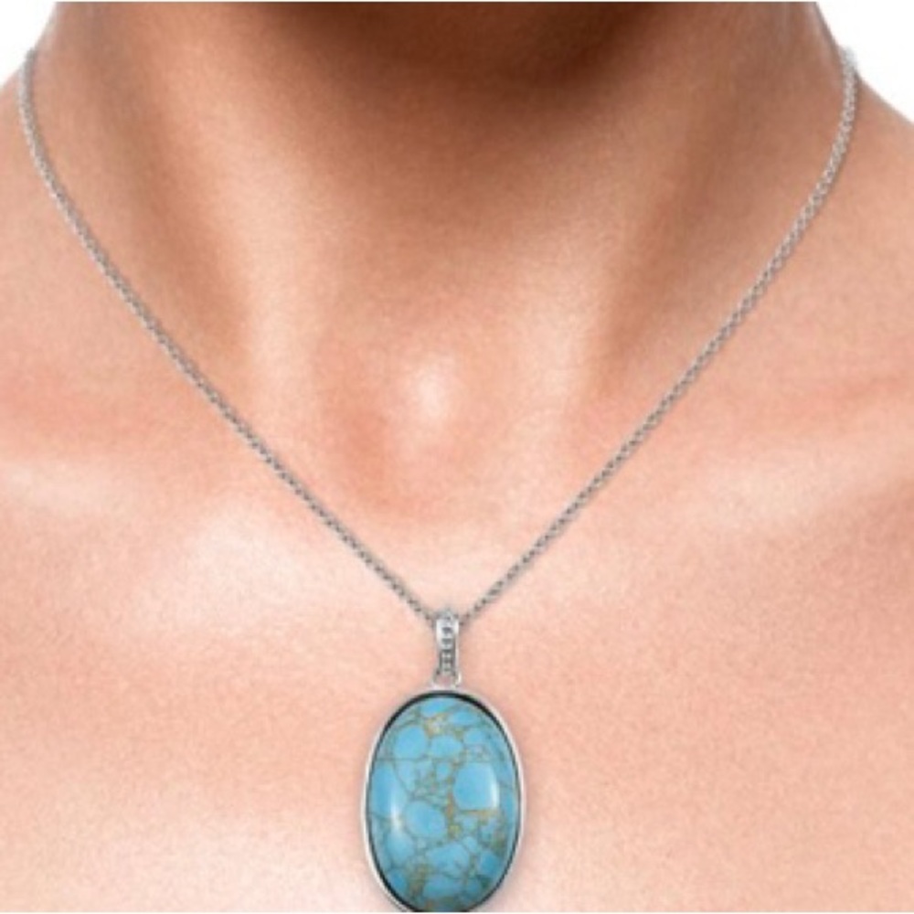 Mojave Blue Turquoise Pendant Necklace 14K YG and Platinum Over Copper.